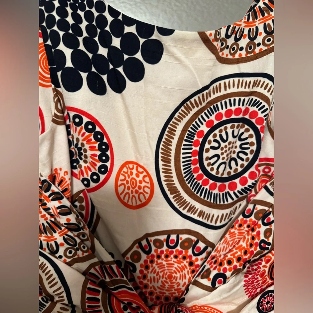 kate spade Cream Midi Dress with Red and Navy Medallion Print